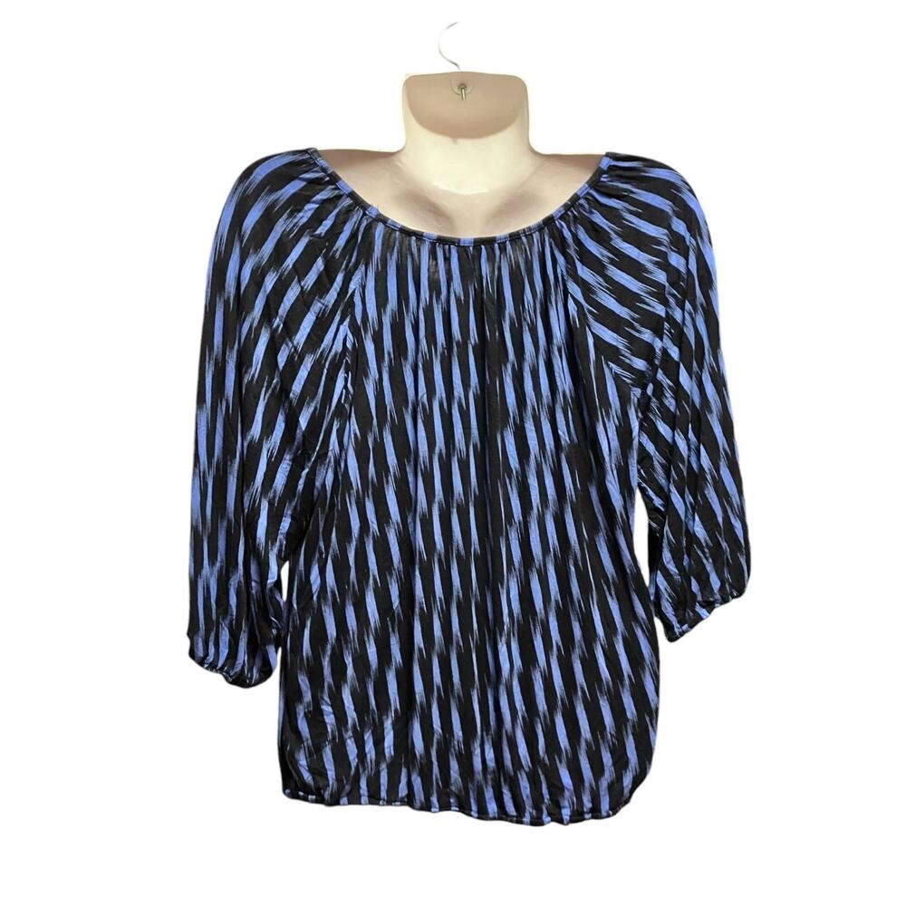 Michael Kors Women's Blue/Black Print Elbow Sleeves Peasant Top | Size Large - Picture 4 of 10